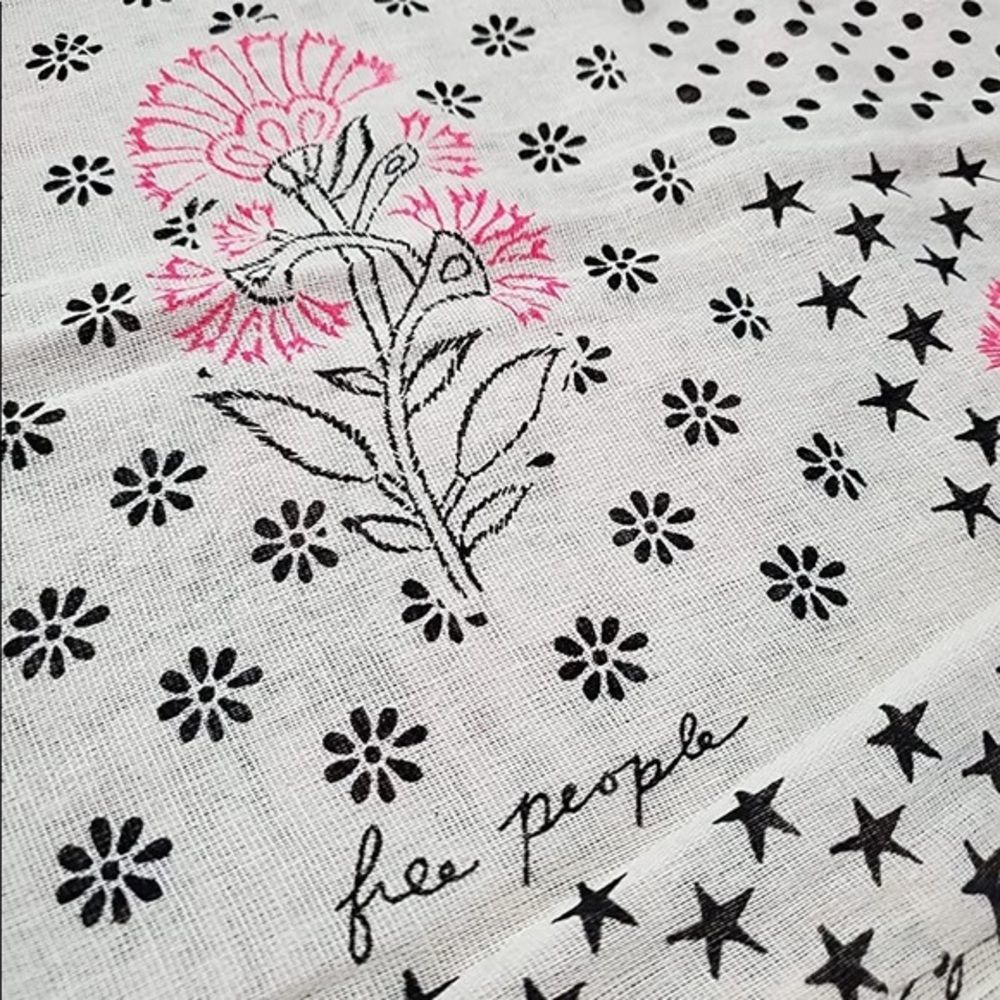 Free People IvoryPink & Black Floral Gauze Mesh  hobo tote - Picture 2 of 3